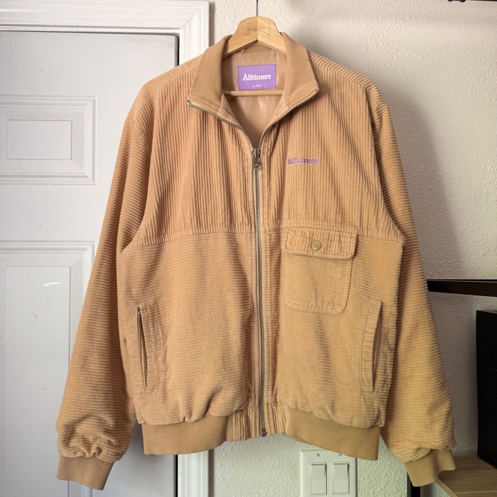 ALLTIMERS tan camel beige cotton corduroy full zip long sleeve boxy jacket